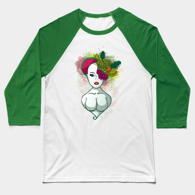 Lady in Veg Baseball T-Shirt by BrokenGrin